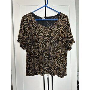 PRIMA CLASSE Womens Brown Swirl Print Cropped Lightweight‎ Women's Blouse 1X